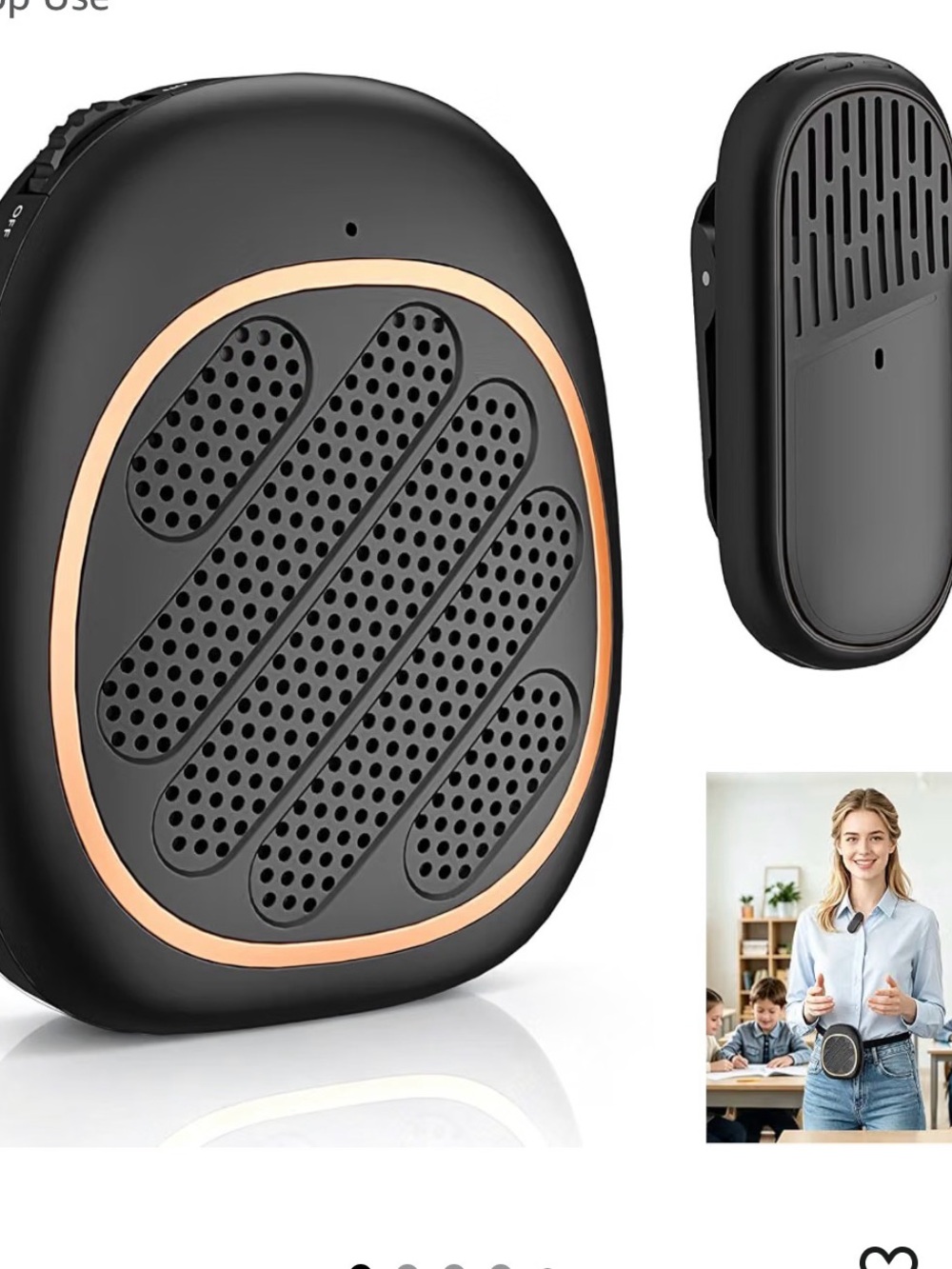 Portable Voice Amplifier with Clip-On Microphone – Black with Rose Gold Trim